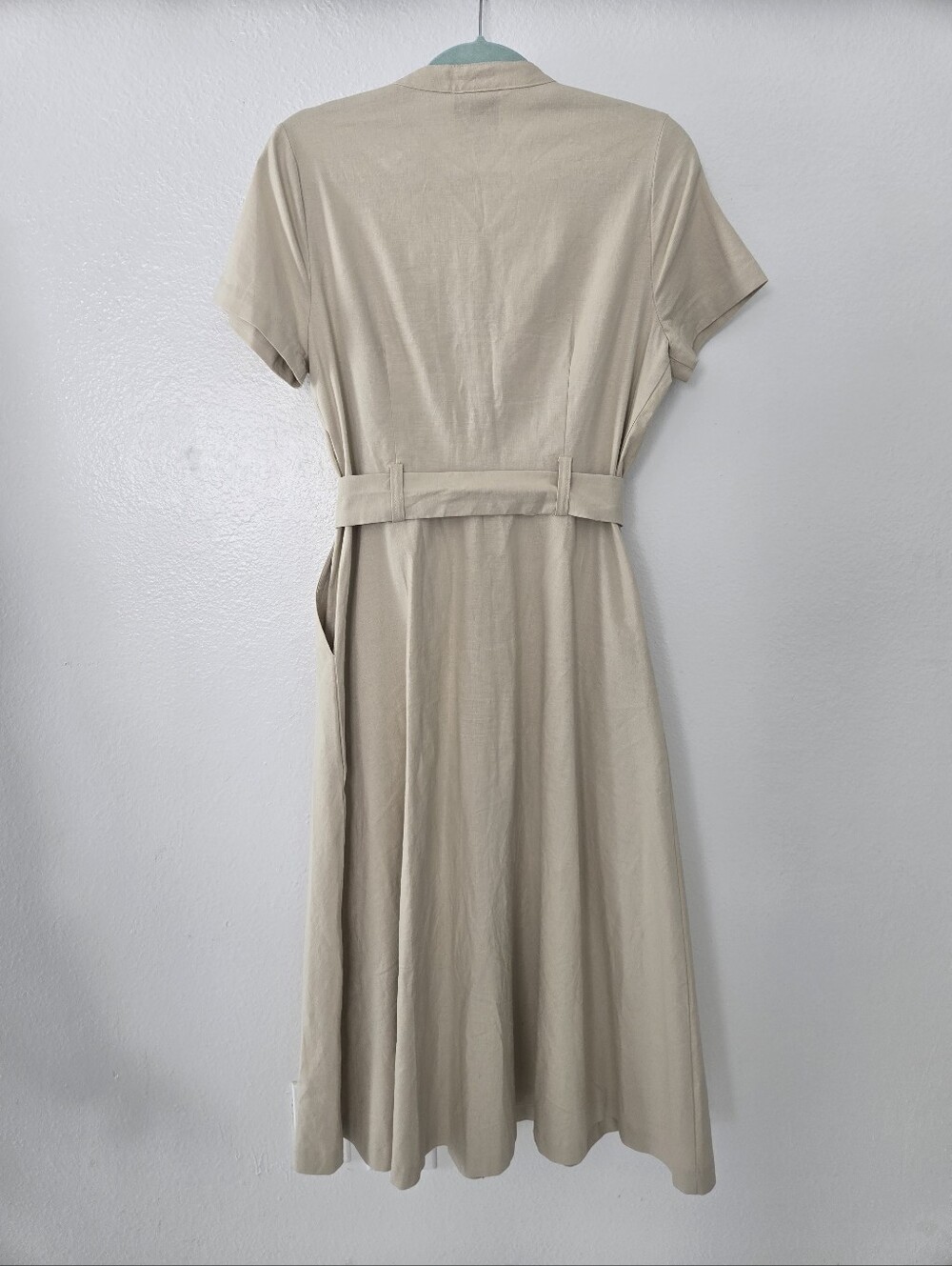 Alex Marie Beige Midi Shirt Dress with Tie Waist Size 6 - Picture 8 of 13
